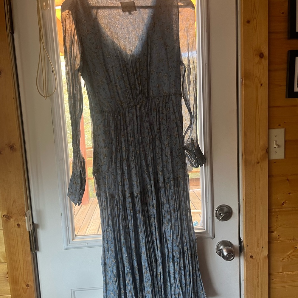 Sezane Long Sleeve Blue Floral Dress